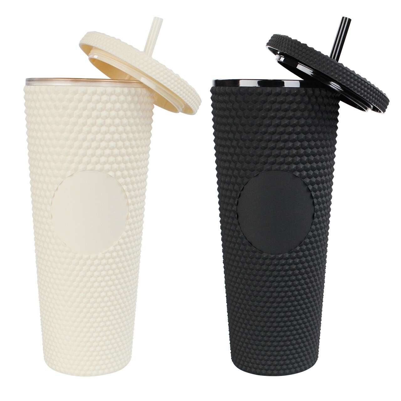 Potted Pans Matte Black Tumbler with Straw and Lid - 24oz White Water Cup - 2pk